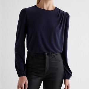 NWT Express Dark Blue Crew Neck Puff Sleeve Bodysuit